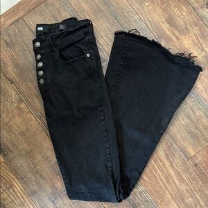 Blank NYC Black Flare Jeans with Button Accents